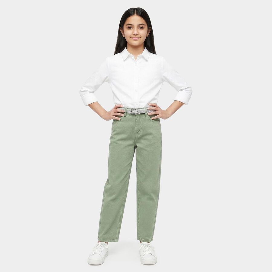 Girls' Light Green Regular Fit Washed Jeans, Light Green, large