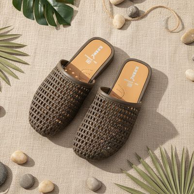 Women's Taupe Woven Slip-On Mules