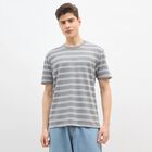 Men's Muted Green Round Neck Casual T-Shirt, Melange Light Grey, small