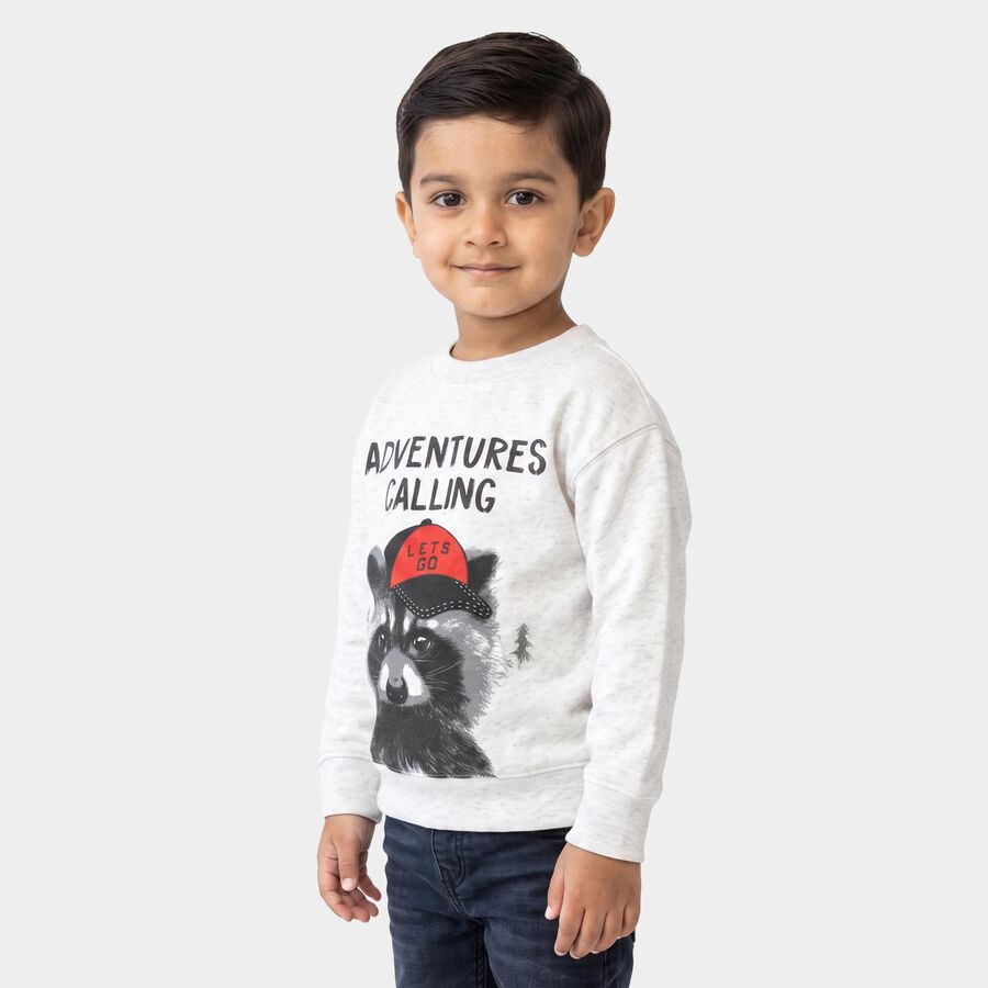 Boys' Grey Crew Neck Graphic Print Sweatshirt, मिश्रित हल्का ग्रे, large