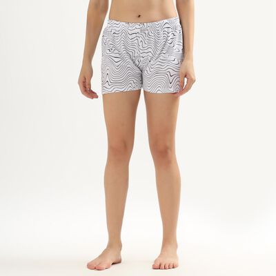 Women's Bright White Printed Elastic Waist Shorts