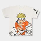 Boys' Off-White Cotton Round Neck Casual T-Shirt, Off White, small