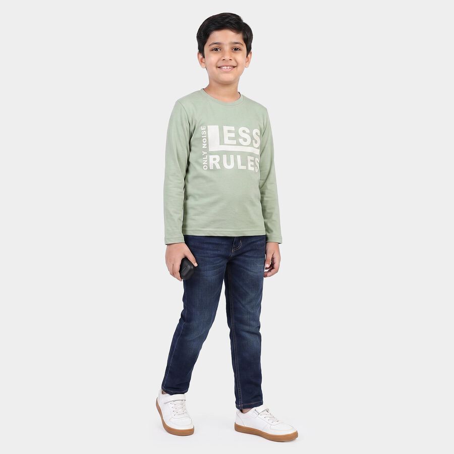 Boys' Sage Green Round Neck Regular Boys T-Shirt, Light Green, large