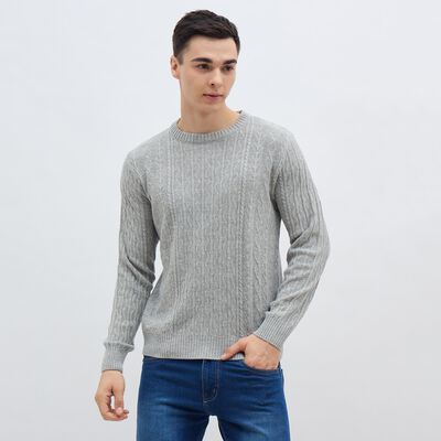 Men's Light Grey Crew Neck Casual Pullover