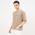 Men's Khaki Round Neck Graphic Print T-Shirt, Khaki, small