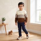 Boys Brown Crew Neck Colorblock Pullover, Brown, small