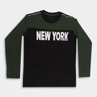 Boys Olive and Black Crew Neck Casual T-Shirt, ओलिव, small image number null