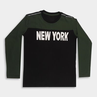 Boys Olive and Black Crew Neck Casual T-Shirt
