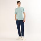 Men's Teal Cotton Round Neck Minimalist T-Shirt, Aqua, small