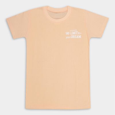 Boys' Peach Round Neck Placement Printed T-Shirt