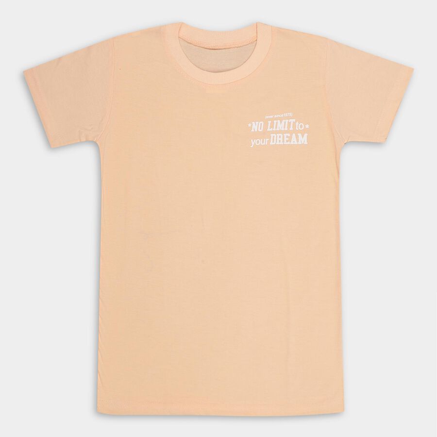 Boys' Peach Round Neck Placement Printed T-Shirt, Peach, large image number null