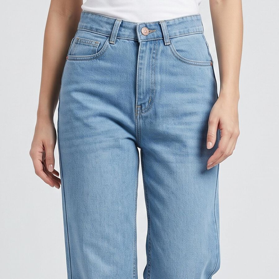 Women's Light Blue Straight Fit Washed Jeans, हल्का नीला, large