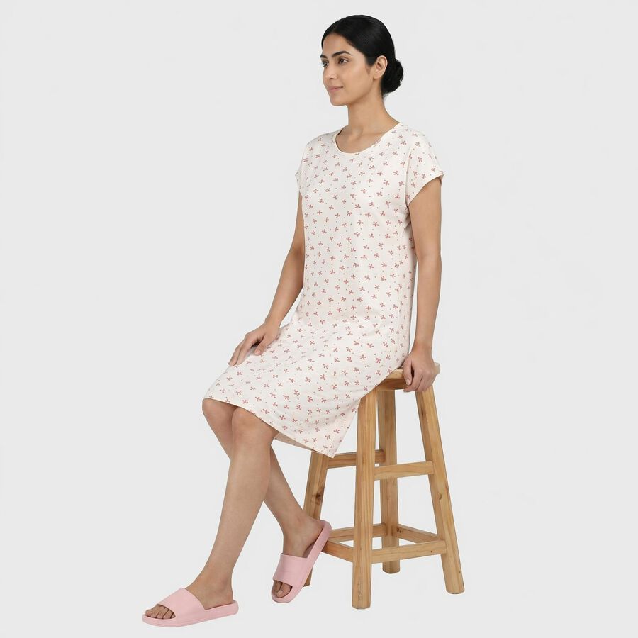 Women's White Minimalist Nighty, ऑफ व्हाइट, large