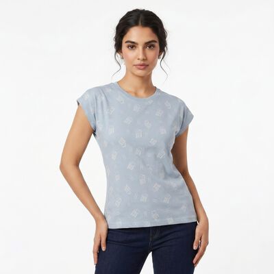 Women's Light Blue Round Neck Regular T-Shirt