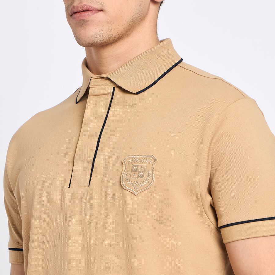 Men's Collared Half Sleeves T-Shirt, Beige, large image number null
