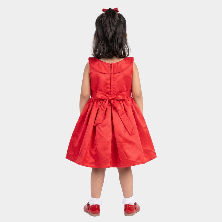 Girls' Red Fit and Flare Embellished Bow Party Wear Frock, Red, large