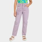Girls' Lavender Straight Fit Embroidered Jeans, Lilac, small