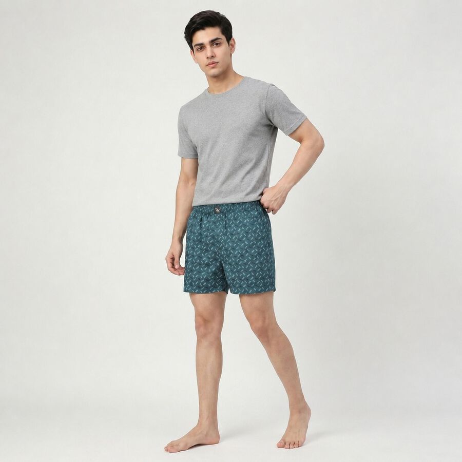 Men's Teal Relaxed Fit Printed Boxers, Teal Blue, large