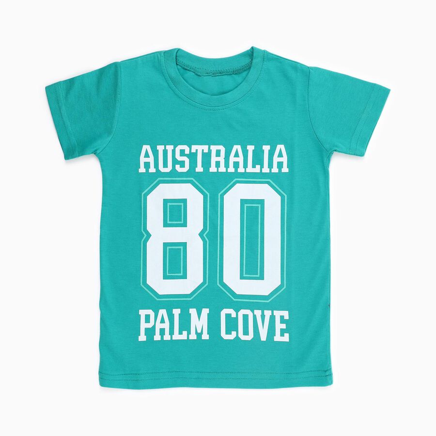 Boys Teal Green Crew Neck Casual T-Shirt, Dark Green, large