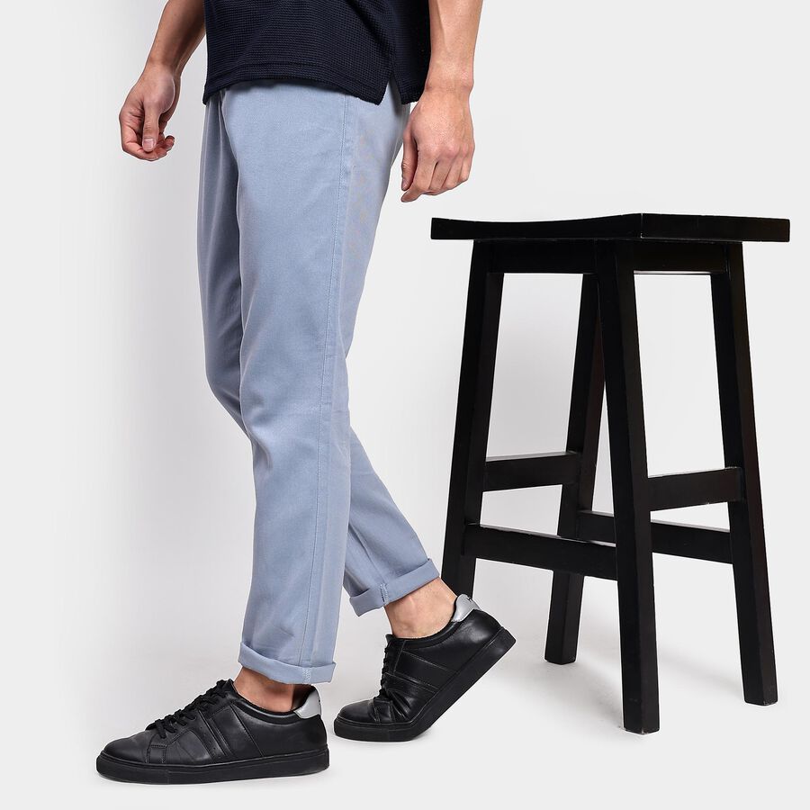 Men's Slim Fit Casual Trousers, हल्का नीला, large image number null