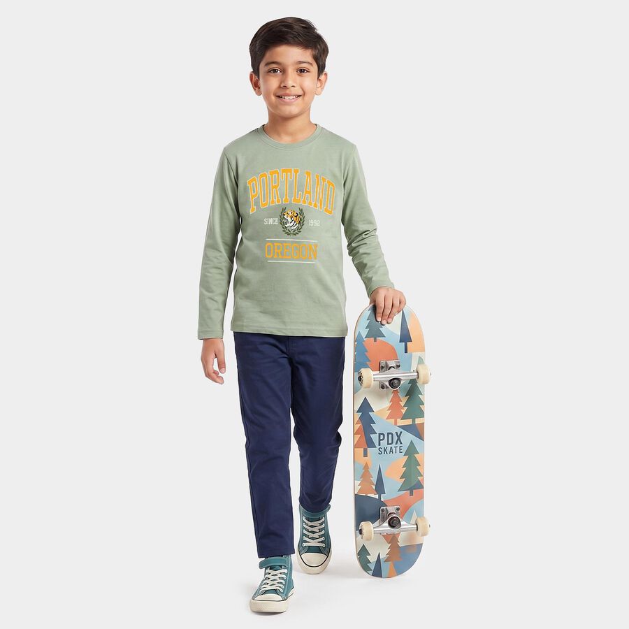 Boys' Green Crew Neck Regular Boys T-Shirt, हल्का हरा, large