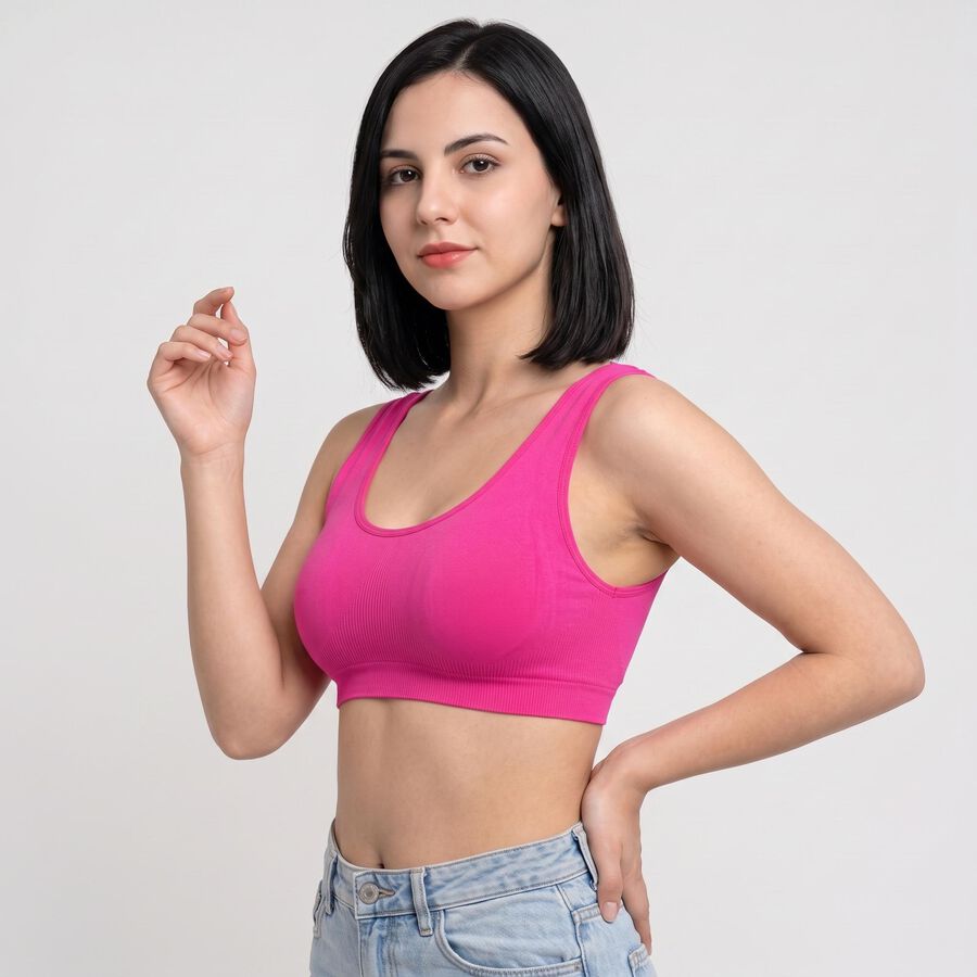 Women's Pink Scoop Neck Sports Bra, Pink, large