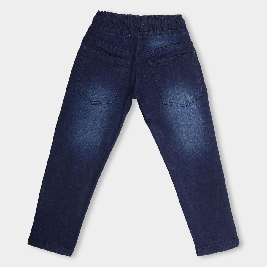 Boys' Faded Midnight Blue Regular Fit Drawstring Jeans, Dark Blue, large image number null