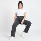 Women's Dark Grey Straight Fit Patch Pocket Jeans, गहरा ग्रे, small