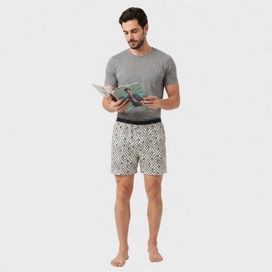 Men's White Classic Fit Printed Boxers, White, large