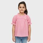 Girls Light Pink Round Neck Casual T-Shirt, हल्का गुलाबी, small