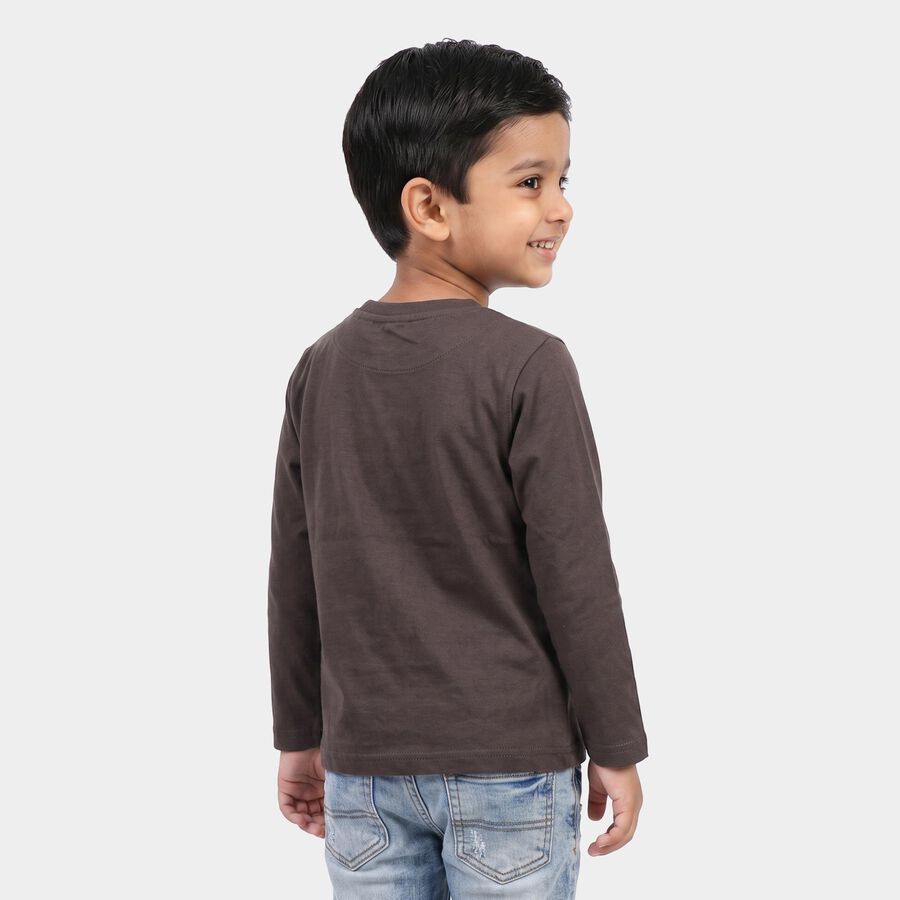 Boys Charcoal Cotton Round Neck Regular T-Shirt, चारकोल, large