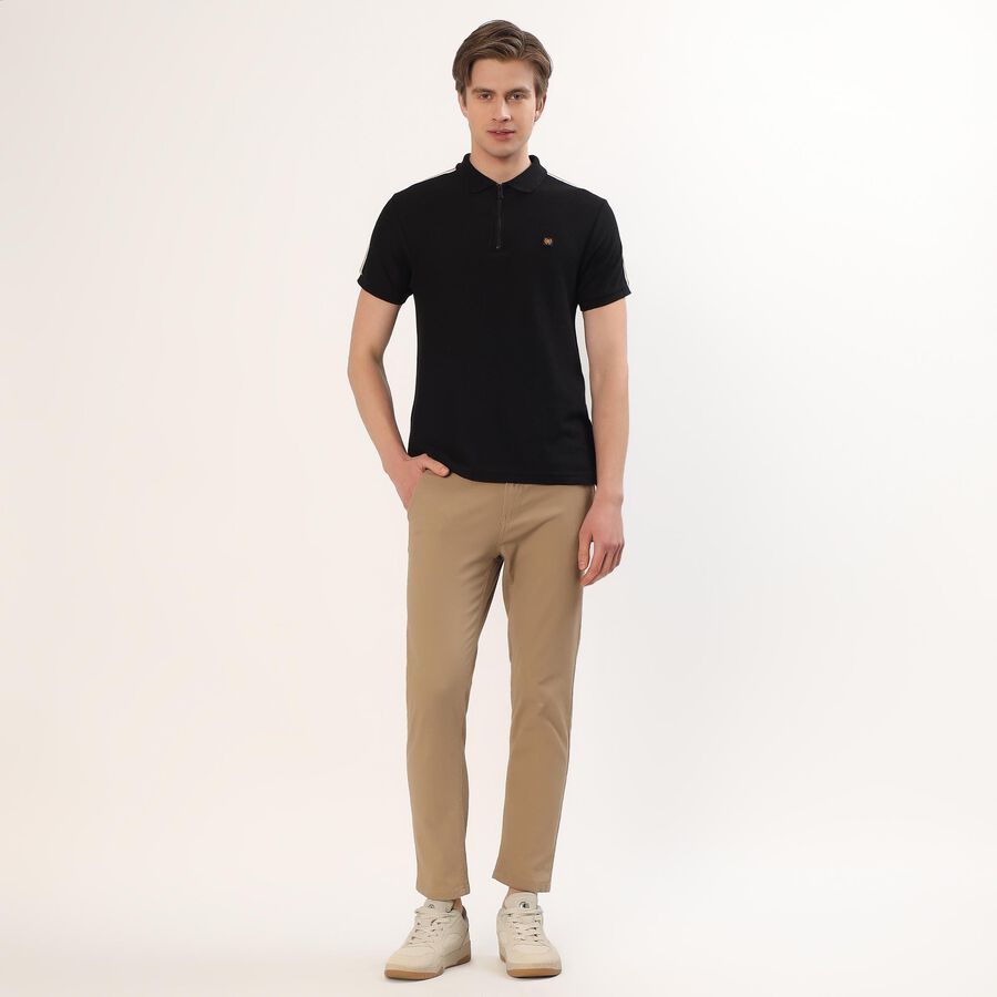 Men's Jet Black Polo Collar Casual T-Shirt, Black, large