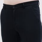 Men's Jet Black Slim Fit Flat-Front Trousers, Navy Blue, small image number null
