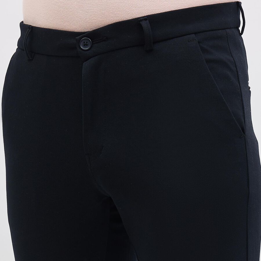 Men's Jet Black Slim Fit Flat-Front Trousers, Navy Blue, large image number null