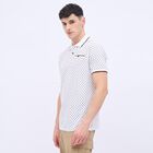 Men's Rich Eggshell White Cotton Polo Neck Printed T-Shirt, White, small image number null