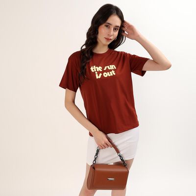 Women's Rust Round Neck Casual T-Shirt