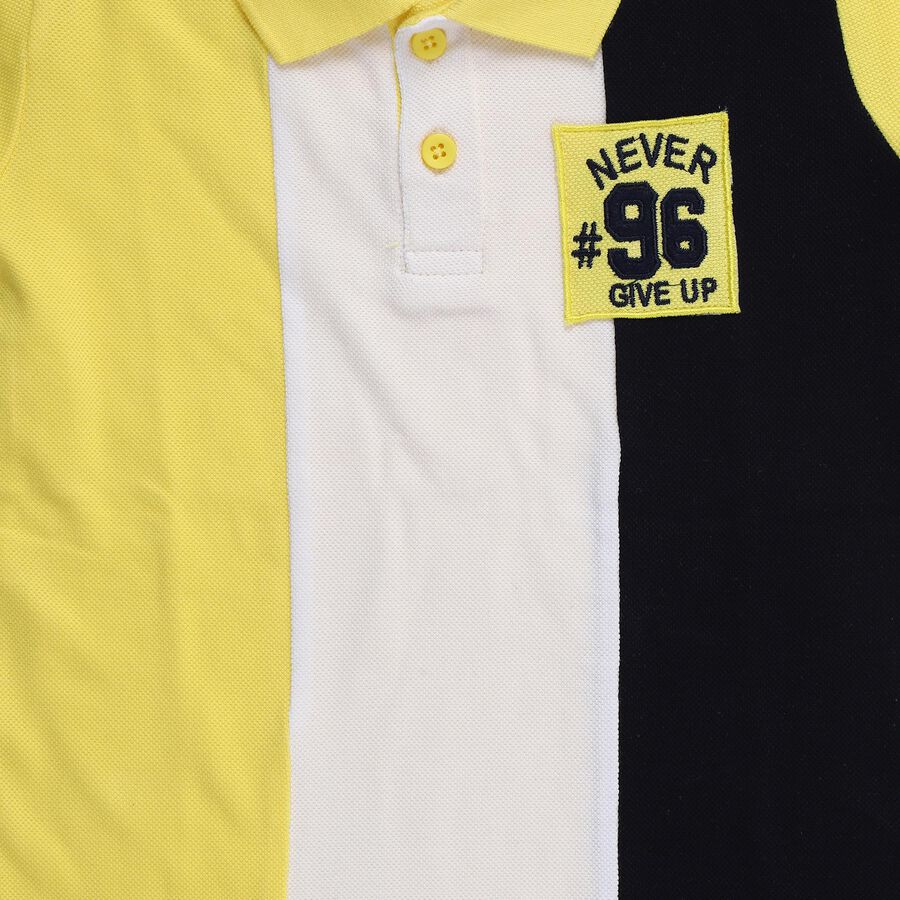 Boys' Bright Yellow Cotton Polo Neck Preppy T-Shirt, पीला, large