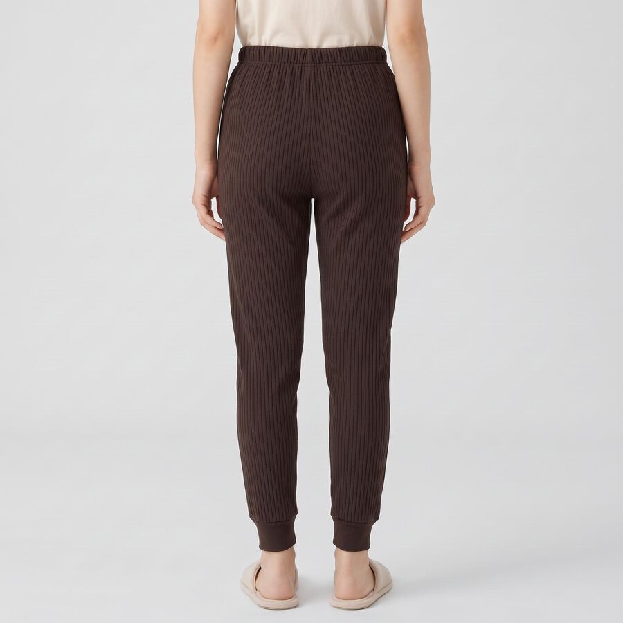 Women's Brown Ribbed Thermal, भूरा, large