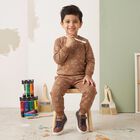 Boys Brown Crew Neck Printed Baba Suit, भूरा, small