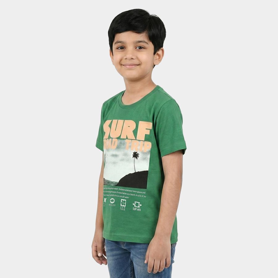 Boys Green Crew Neck Regular Boys T-Shirt, Dark Green, large