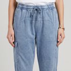 Women's Light Blue Relaxed Fit Cargo Track Pants, Light Blue, small