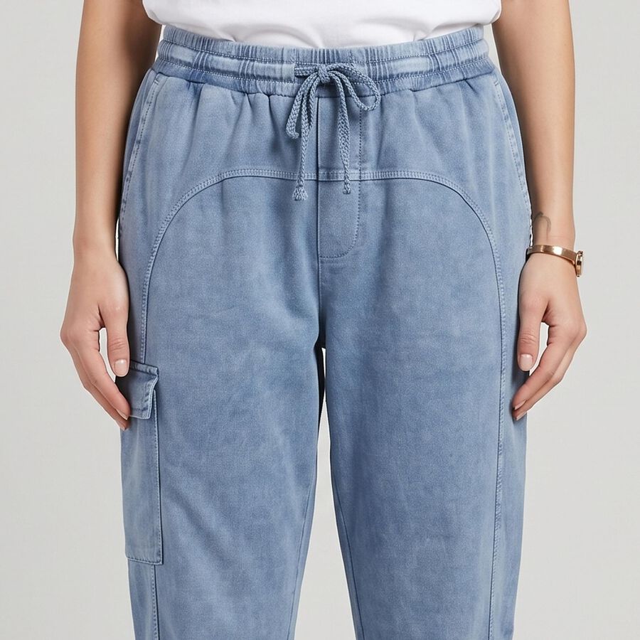 Women's Light Blue Relaxed Fit Cargo Track Pants, Light Blue, large
