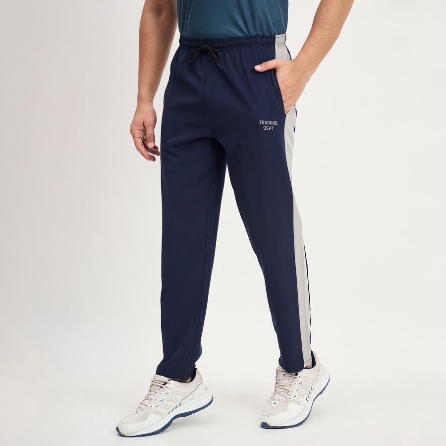 Men's Navy Blue Regular Fit Side-Panelled Track Pants, Navy Blue, large