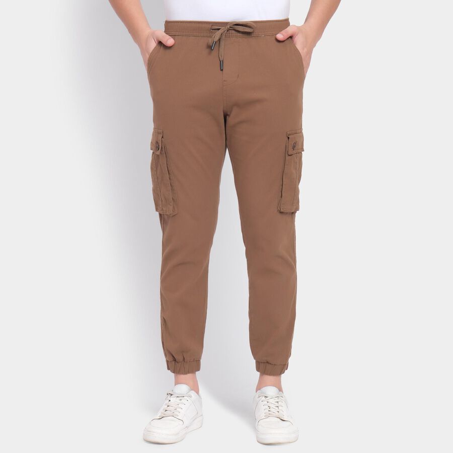 Men's Slim Fit Casual Trousers, भूरा, large image number null
