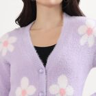 Women's Lavender Purple V-Neck Casual Cardigan, Lilac, small image number null