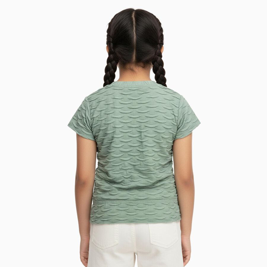 Girls Light Sage Green Round Neck Casual T-Shirt, Light Green, large