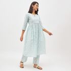 Women's Light Powder Blue Notch Neck Embroidered Kurta, Light Blue, small image number null