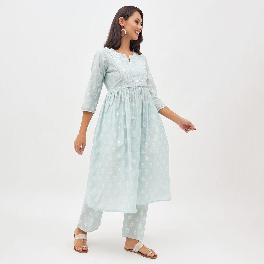 Women's Light Powder Blue Notch Neck Embroidered Kurta, Light Blue, large image number null