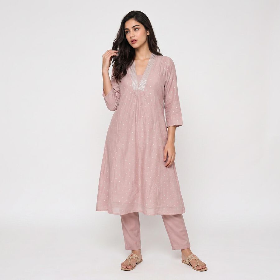 Women's Lilac V-Neck Printed Kurta, Lilac, large