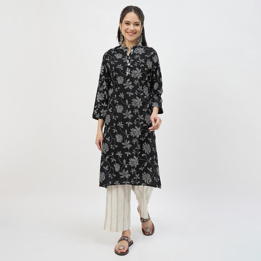 Women's Black Round Neck Straight Kurta, Black, large